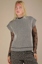 Two Tone Ribbed Knit Sweater Vest
