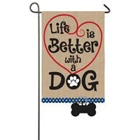 Life is Better with Dog Garden Burlap Flag