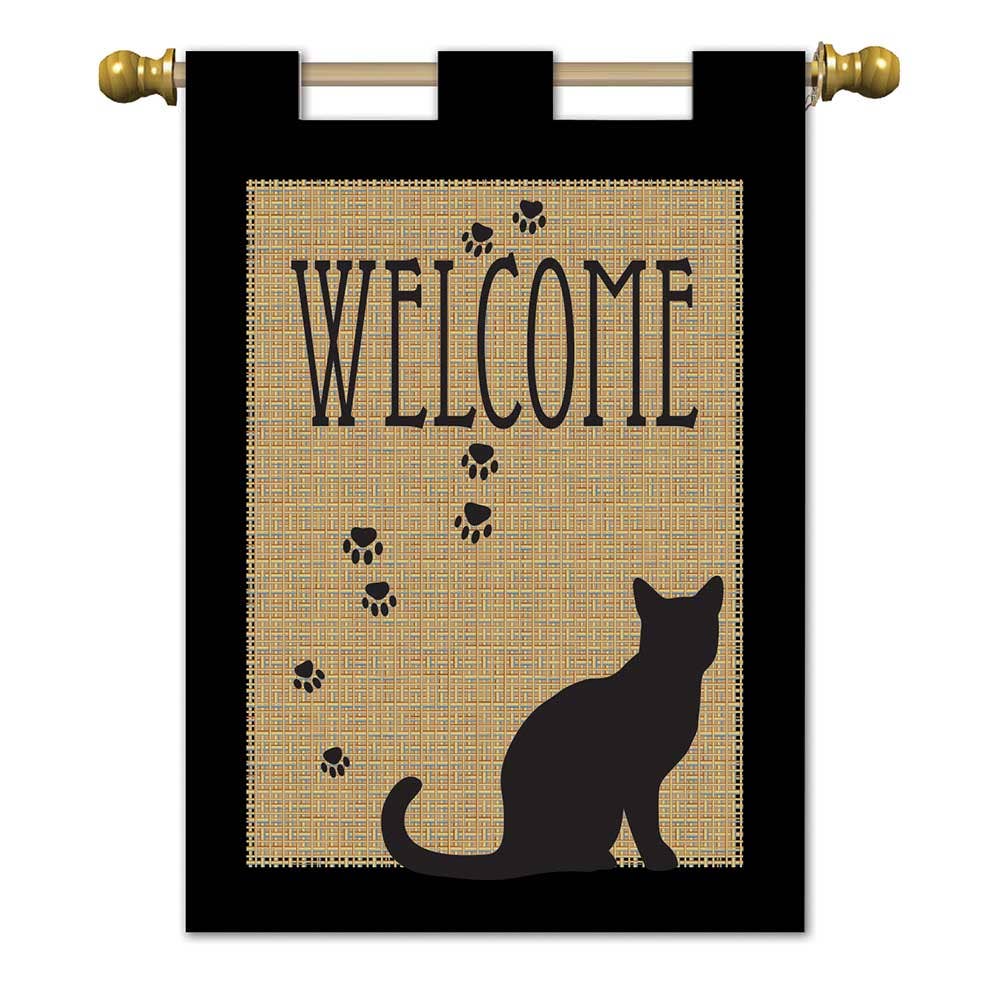 Magnolia - Welcome Cat Burlap Garden Flag
