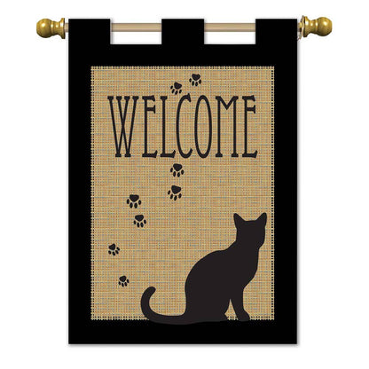 Magnolia - Welcome Cat Burlap Garden Flag