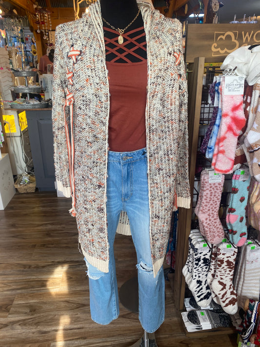 Long Cardigan Laced Shoulder W. Hood