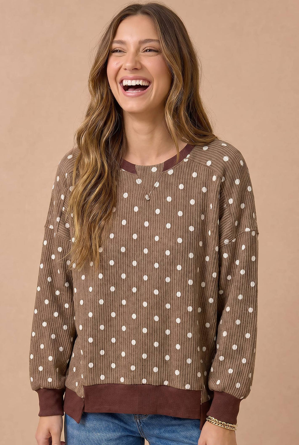 Haptics - Polka Dot Wave Rib Top