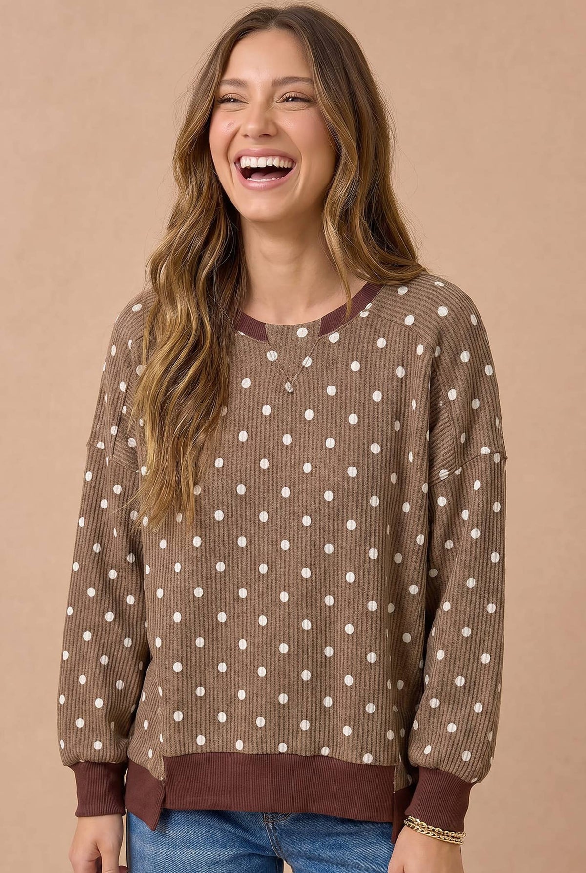 Haptics - Polka Dot Wave Rib Top