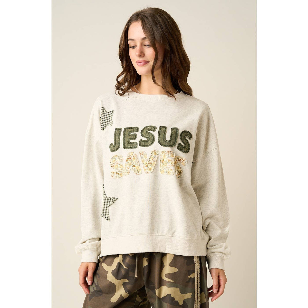 mittoshop - JESUS SAVES PATCHWORK CREW NECK SWEATSHIRT
