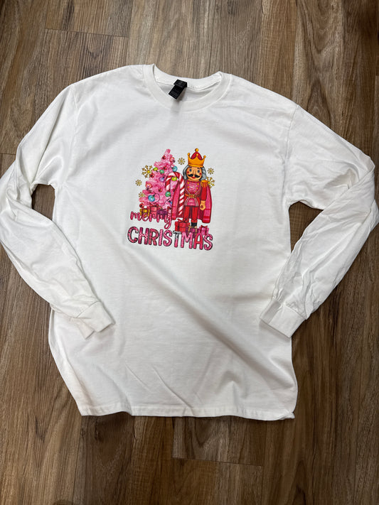 Merry Christmas Pink Nutcracker Long Sleeve Tee