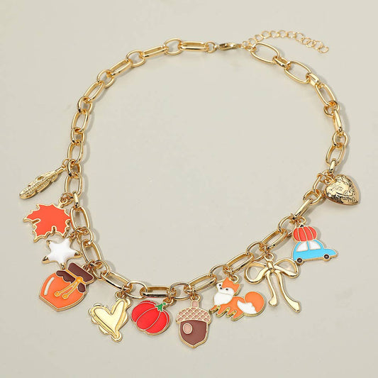 Autumn Festive Charm Station Paperclip Chain Necklace