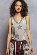 Pol Clothing - V-neck Sleeveless Front Star Patches