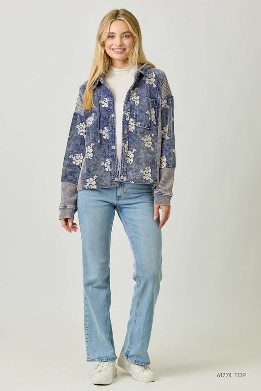 Festive Flower Embroidery Hoodie Jacket