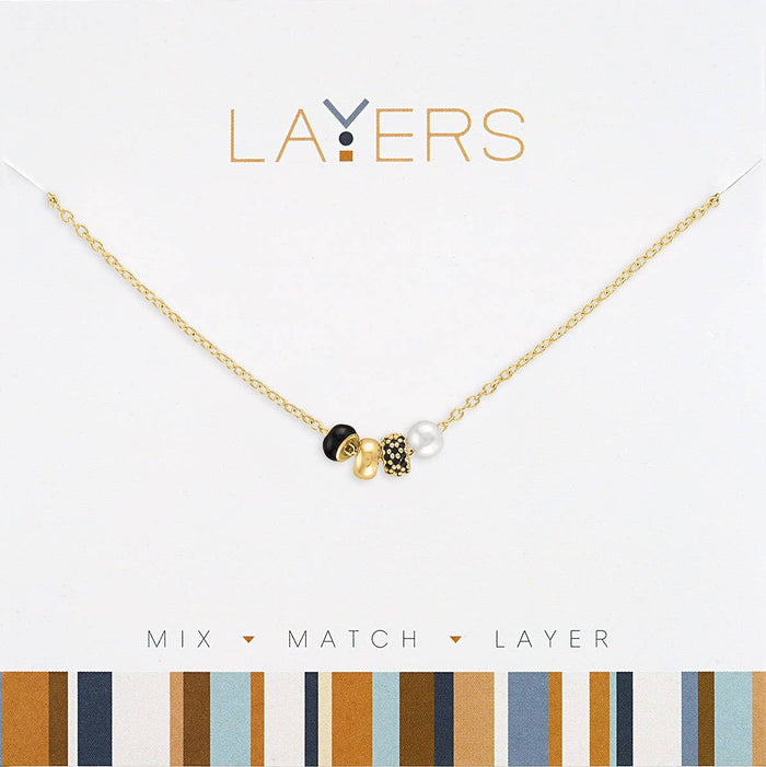 Center Court - Layers: Gold Trio Bead & Pearl Necklace