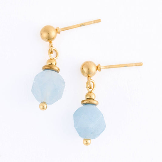 Howard's - Waterproof Earrings Drop Faceted Aquamarine Gold Narelle
