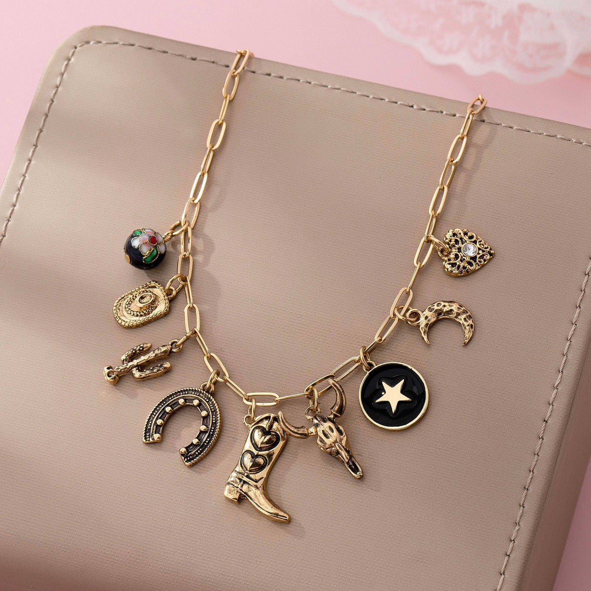Western Charm Necklace - Boot cross heart