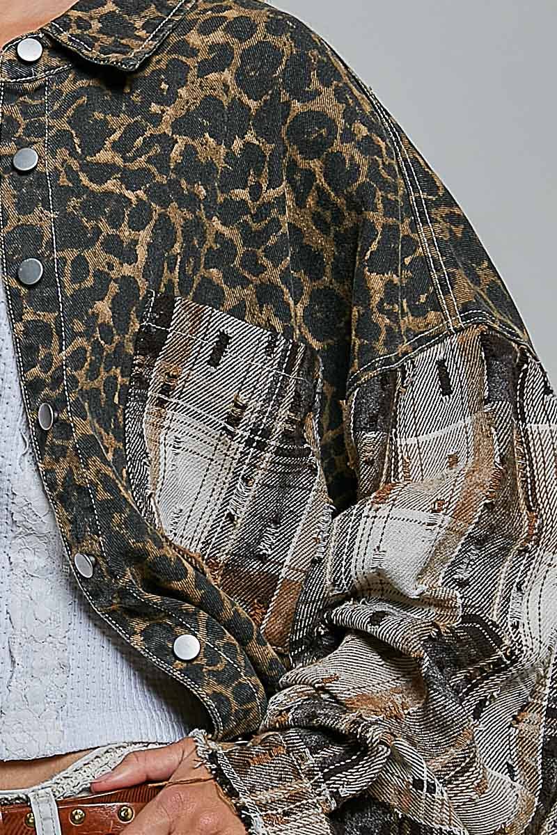Pol Clothing - Allover Print Pattern Raw-Edge Fringe Trim Shirt Jacket
