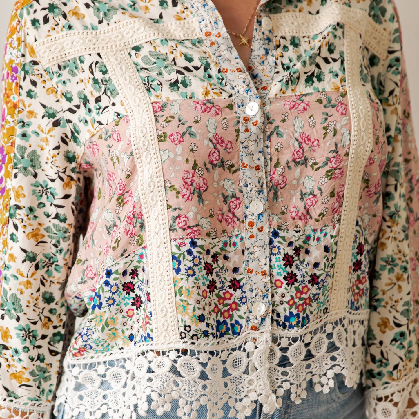 Young Threads - Earthy Boho Button Down Cropped Shirt