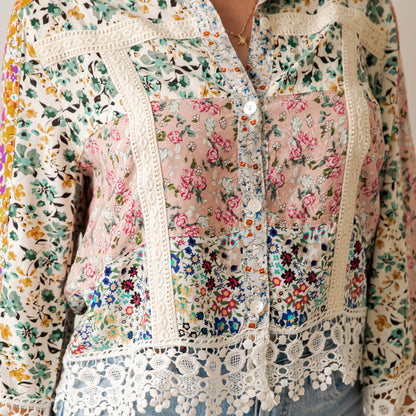 Young Threads - Earthy Boho Button Down Cropped Shirt
