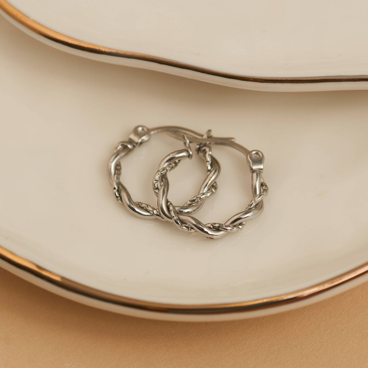 Howard's - Waterproof Earrings Twisted Hoop Pin Catch in Gold & Steel