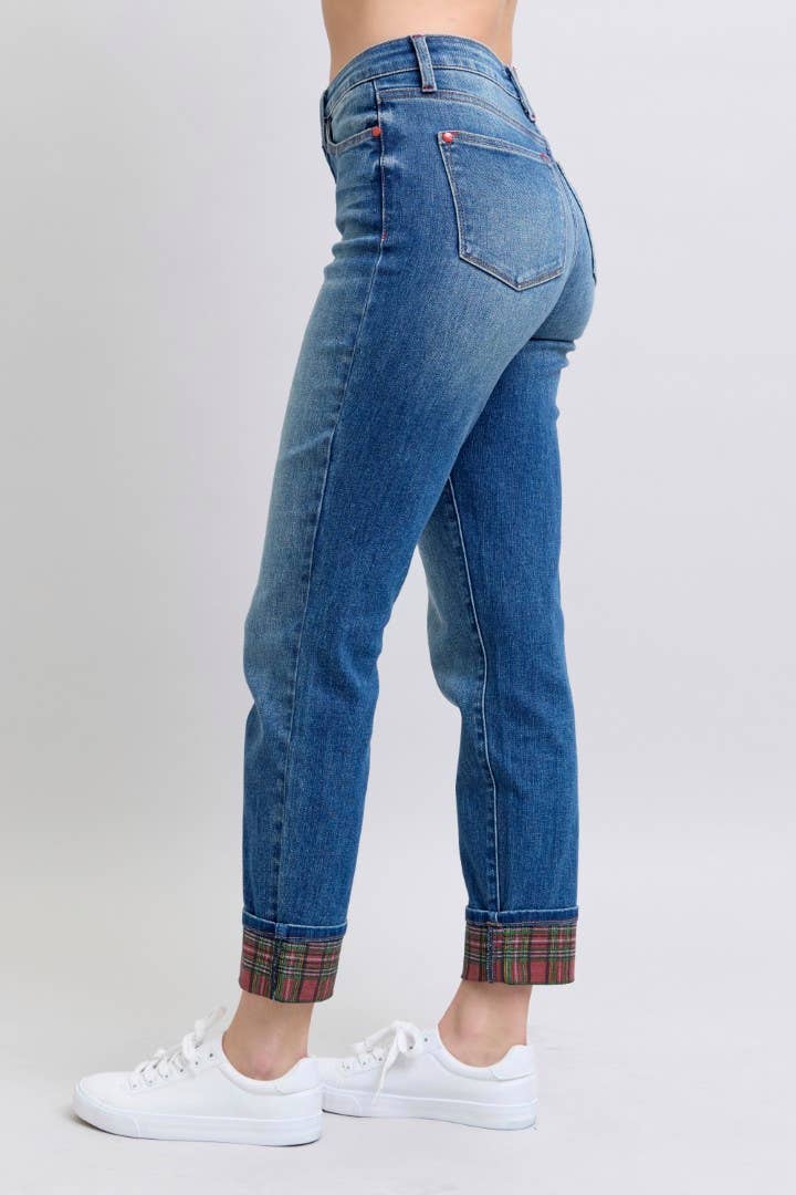 Judy Blue Jeans - MR Plaid Print Cuff BF