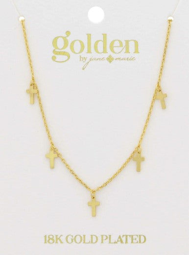 18K GOLD PLATED MULTI MINI GOLD CROSS STATIONS NECKLACE