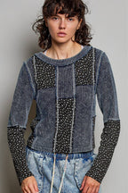 Pol Clothing - Waffle Knit Contrast Patchwork Top