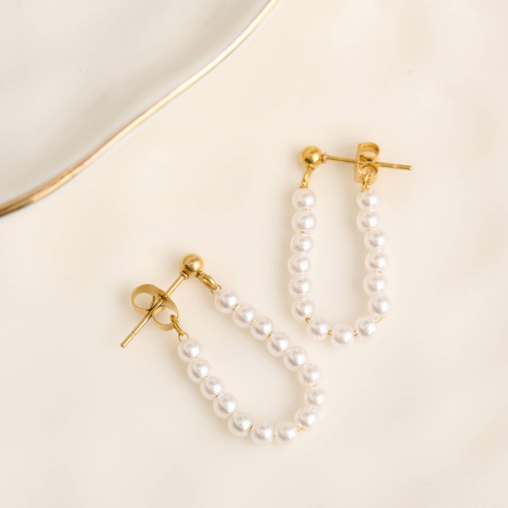 Waterproof Earrings Genuine Pearl Beaded Drop Narelle Gold
