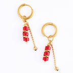 Howard's - Waterproof Earrings Hoop Red Agate Narelle Gold Beaded