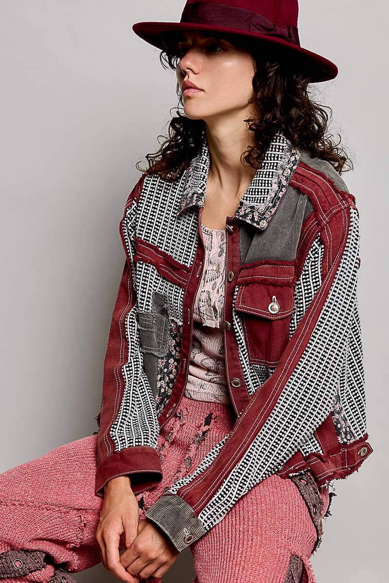 Pamela Vintage Patchwork Floral Geometric Neutral Cropped Jacket-Pol Clothing
