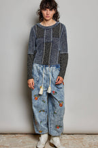 Pol Clothing - Waffle Knit Contrast Patchwork Top