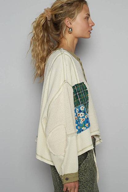 Pol Clothing - Round neck cut and sew patch oversized knit top