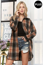 AMORE PLUS SIZE BUTTON DOWN FLANNEL SHACKET
