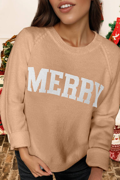 Christmas Raglan Sleeve MERRY Letter Sweater