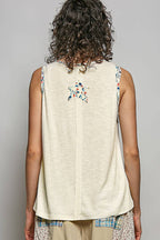 Pol Clothing - Boho Floral Star Patch Rib Sleeveless Top
