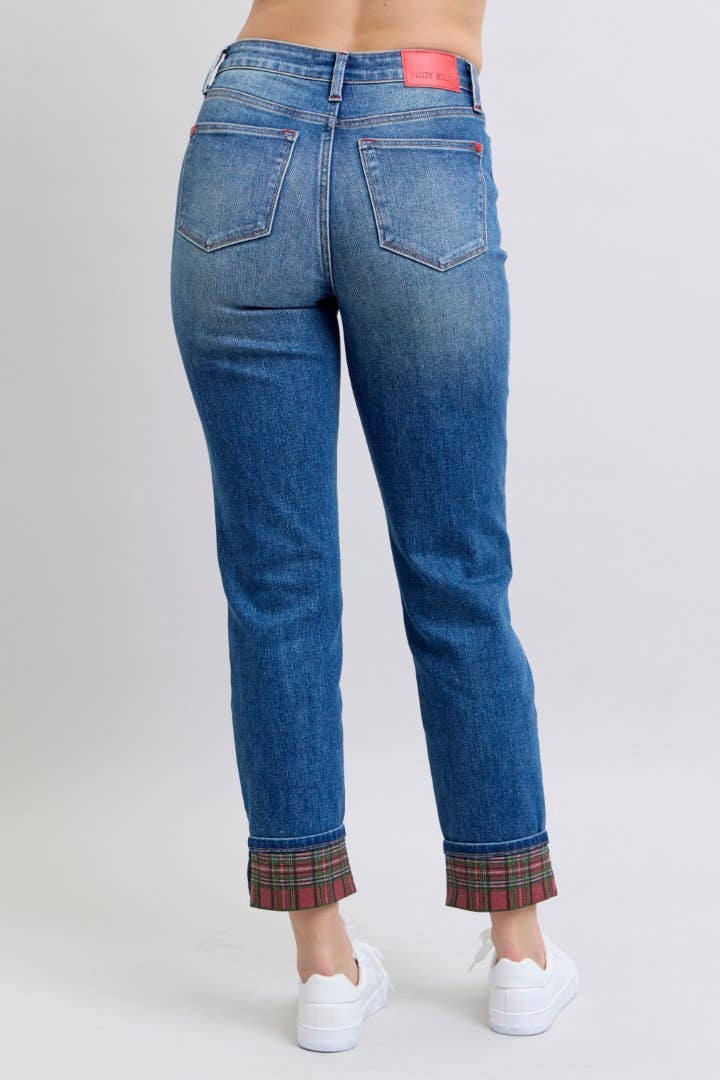 Judy Blue Jeans - MR Plaid Print Cuff BF