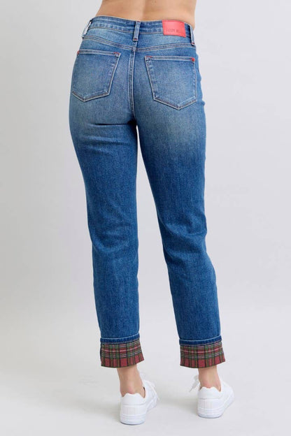Judy Blue Jeans - MR Plaid Print Cuff BF