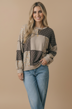 Haptics - Round Neck Mixed Print Patchwork Pullover