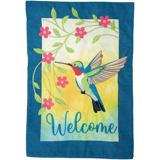 FlagTrends by Carson - "Welcome Hummingbird" Double Applique Garden Flag