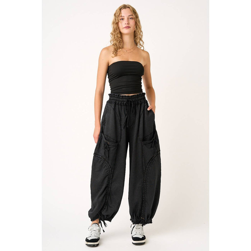 WASHED FRENCH TERRY DROP POCKET BALLOON PANTS