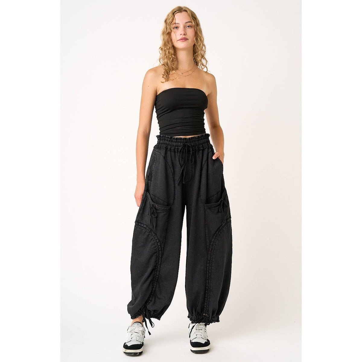 WASHED FRENCH TERRY DROP POCKET BALLOON PANTS