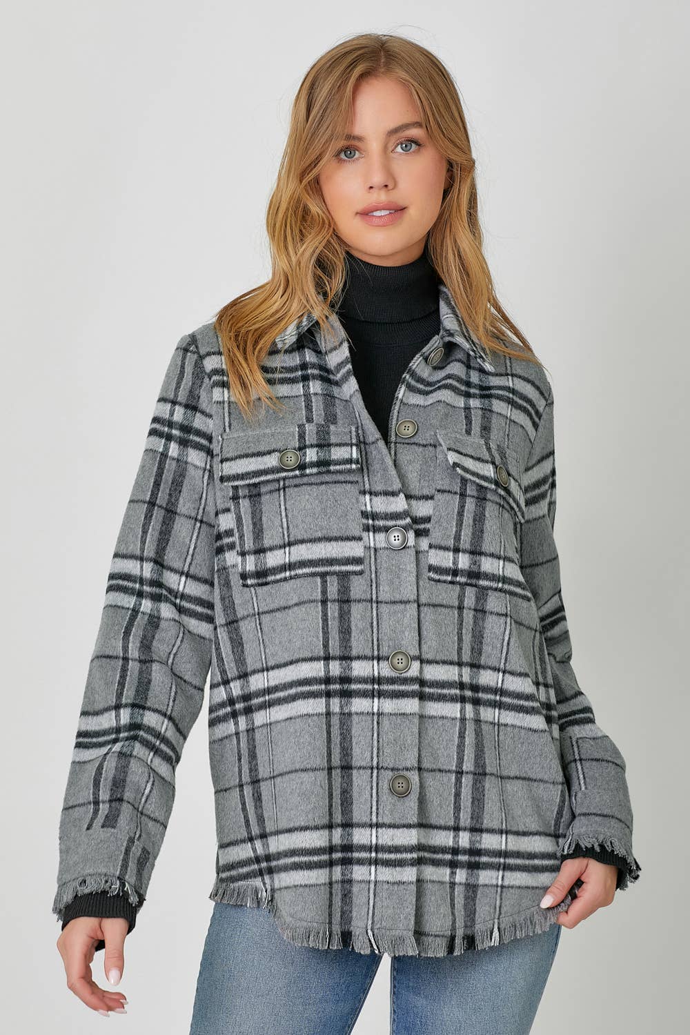 Fringe Detailed Plaid Jacket