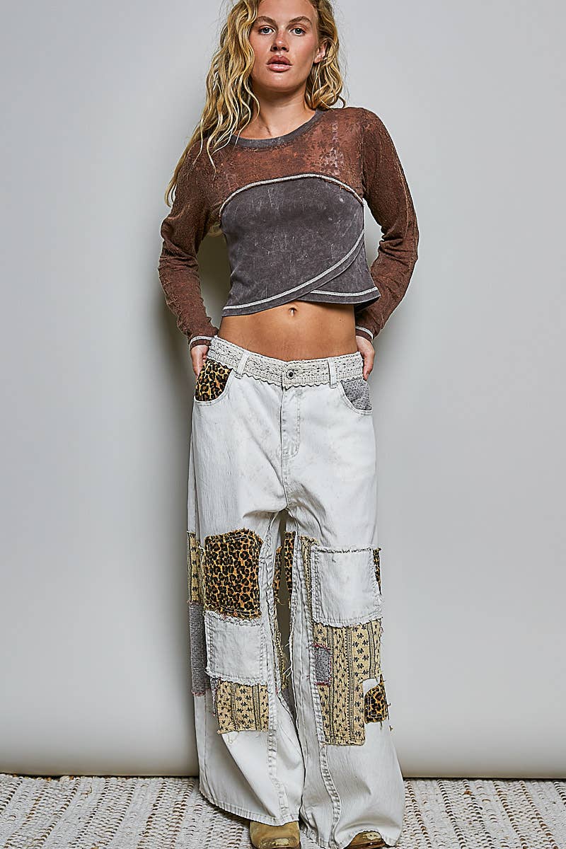 Pol Clothing - Handcrafted Vintage DIY Patchwork-Style Waistband Wide Pant