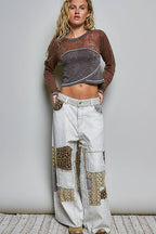 Pol Clothing - Handcrafted Vintage DIY Patchwork-Style Waistband Wide Pant