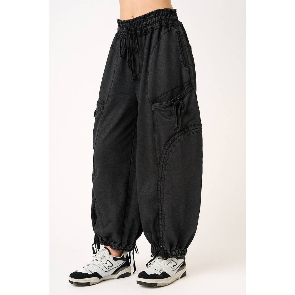 WASHED FRENCH TERRY DROP POCKET BALLOON PANTS