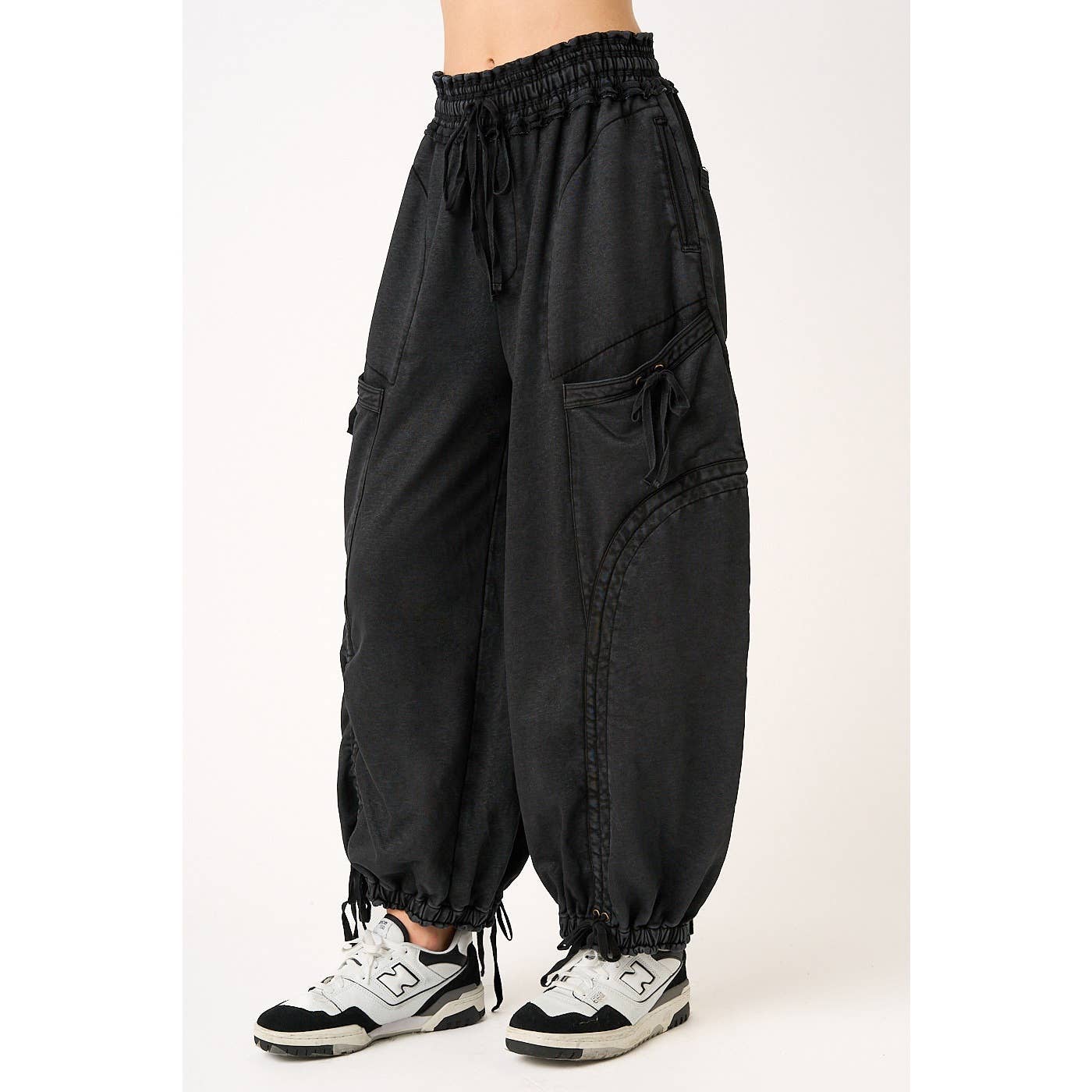 WASHED FRENCH TERRY DROP POCKET BALLOON PANTS