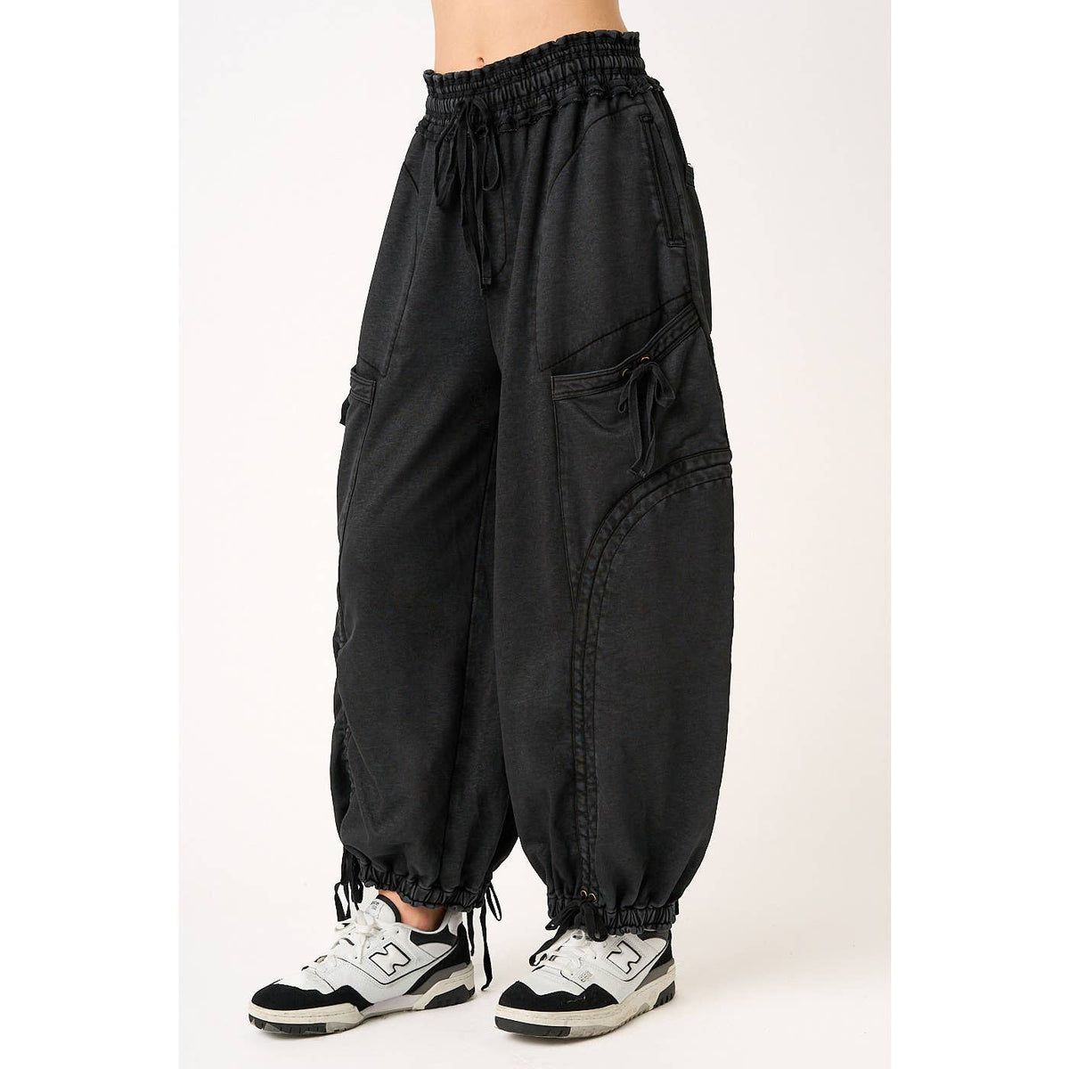 WASHED FRENCH TERRY DROP POCKET BALLOON PANTS