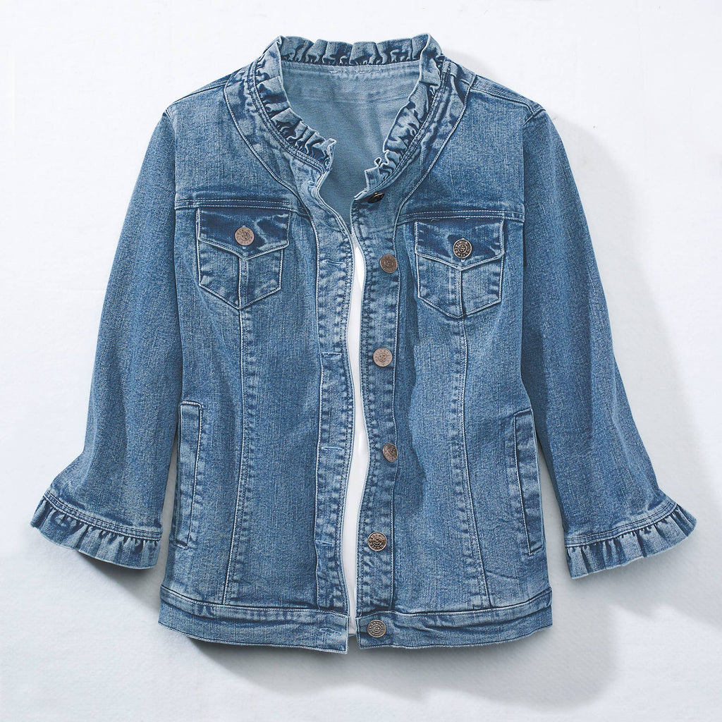 NorthStyle - Ruffle Trimmed Denim Jacket