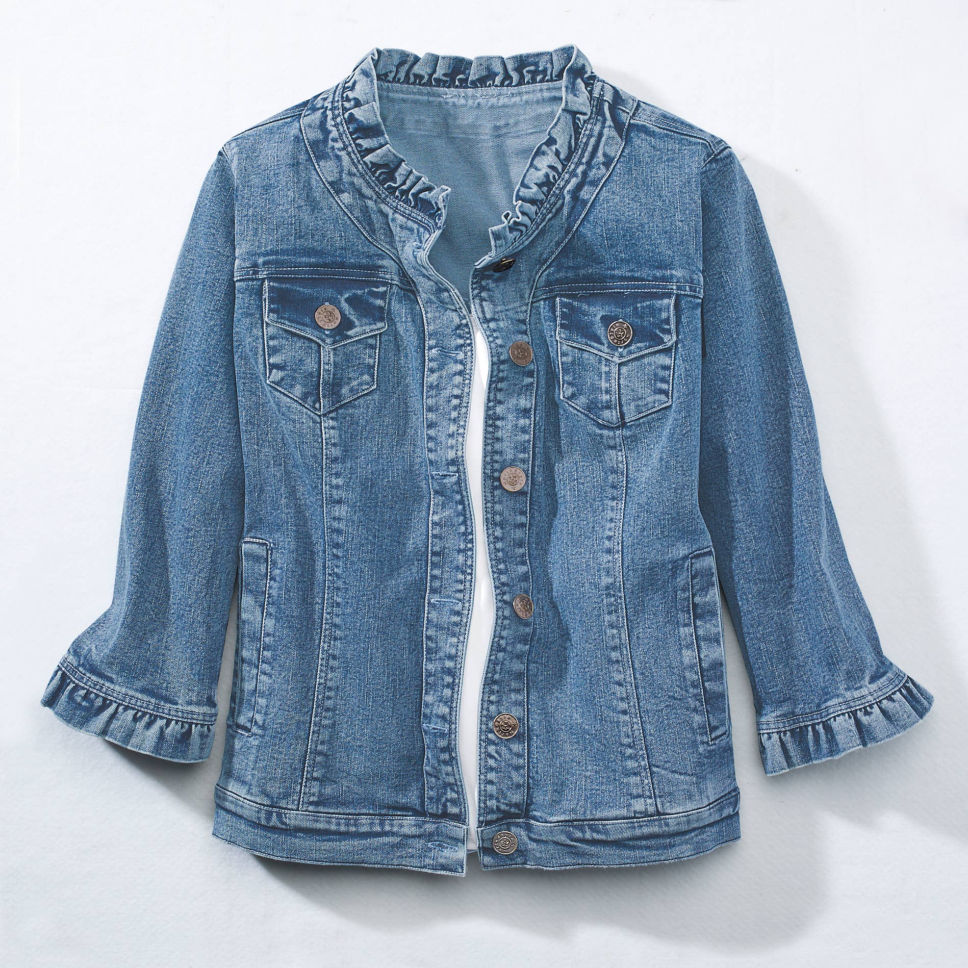 NorthStyle - Ruffle Trimmed Denim Jacket