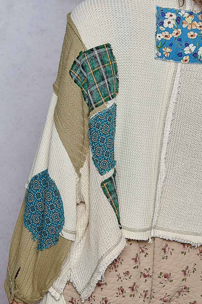 Pol Clothing - Round neck cut and sew patch oversized knit top