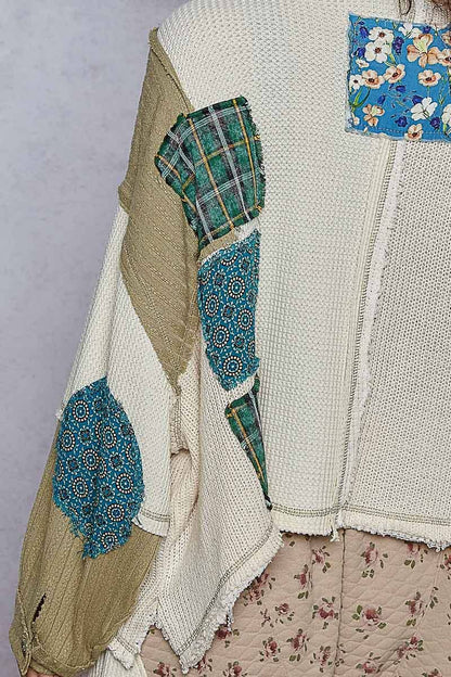 Pol Clothing - Round neck cut and sew patch oversized knit top