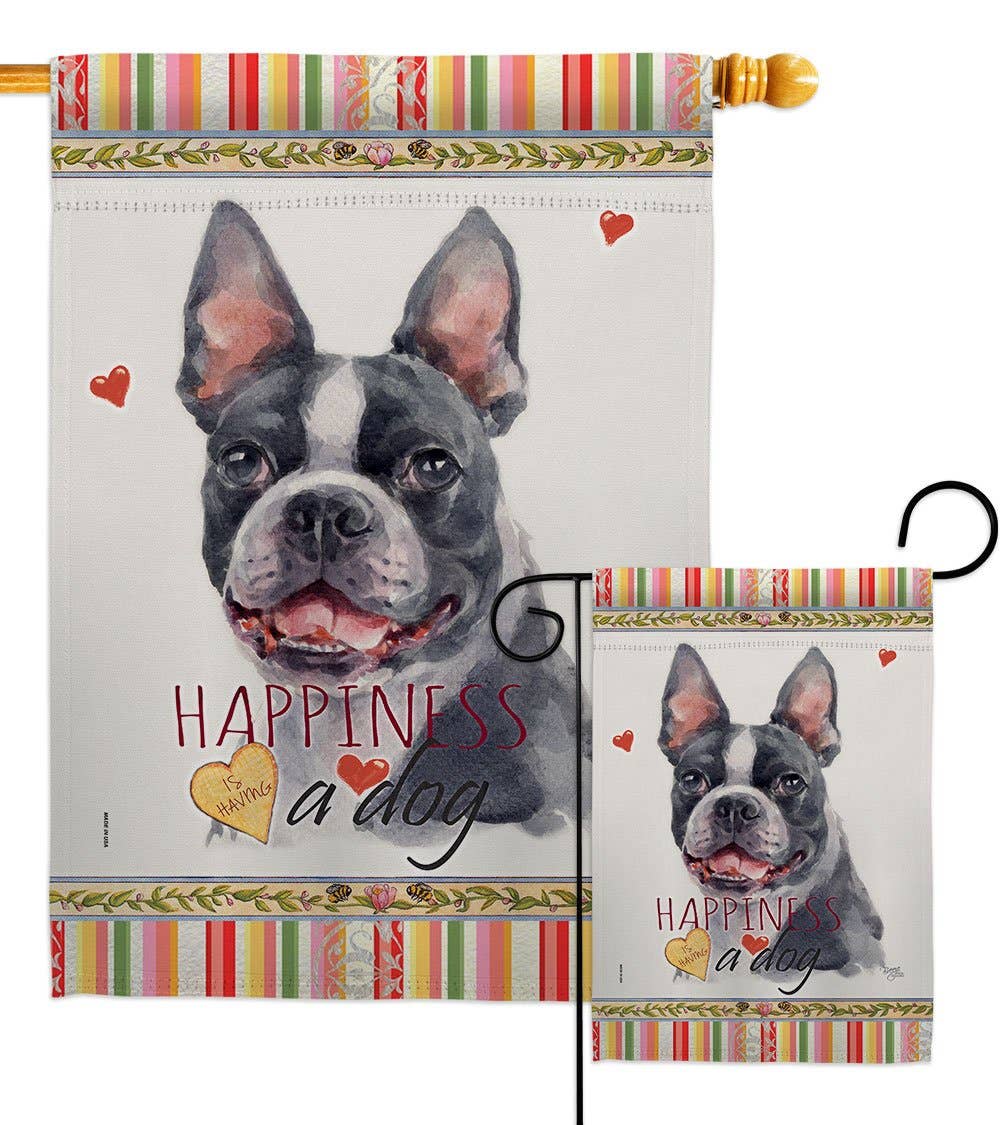 Two Group Flag Co - Boston Terrier Happiness Animals Dog Decor Flag