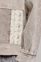 Pol Clothing - Mixed-Texture Patchwork Henley Button Patch Hoodie