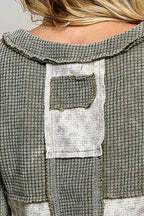 Pol Clothing - Waffle Knit Contrast Patchwork Top