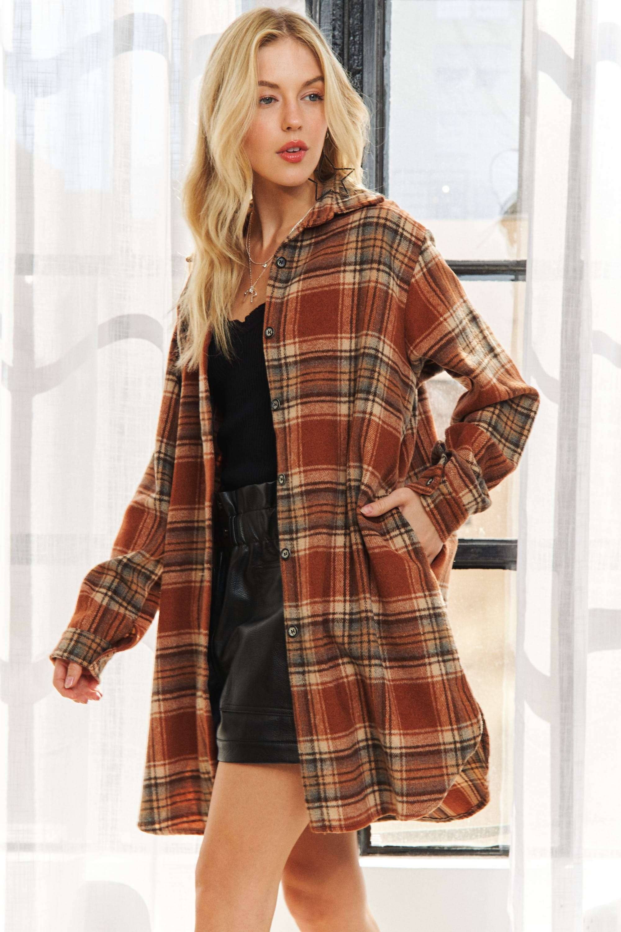 AMORE PLUS SIZE BUTTON DOWN FLANNEL SHACKET